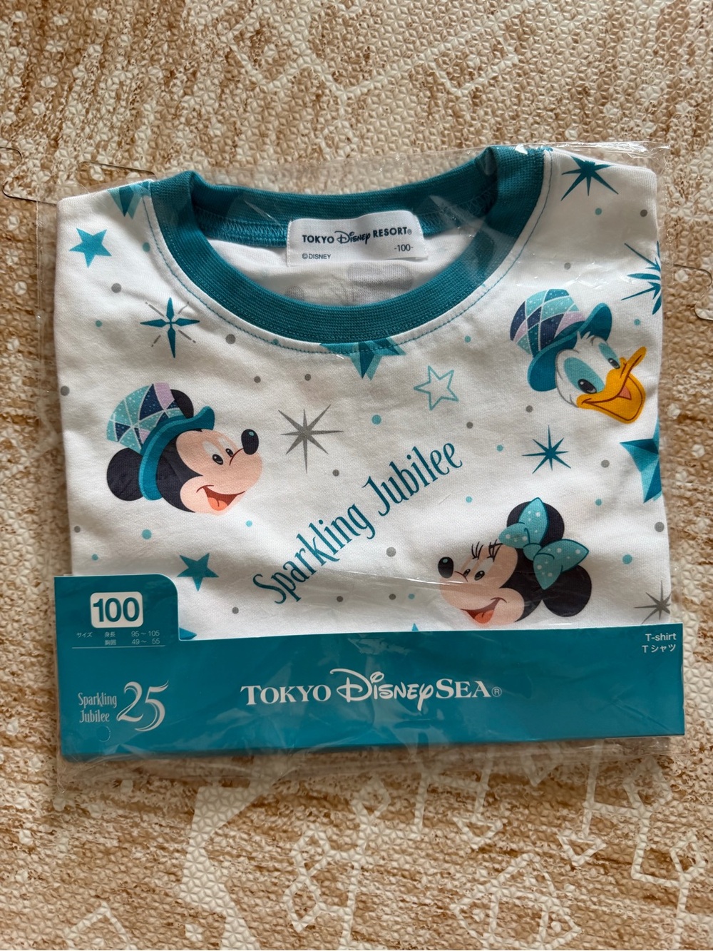 Disney White & Teal Sparkling Jubilee Kids Tee - Mickey Minnie Donald